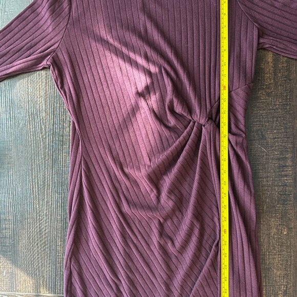 Loft Burgundy Ribbed Knit A Line Long Sleeve Sweater Dress Size Medium - Picture 6 of 7